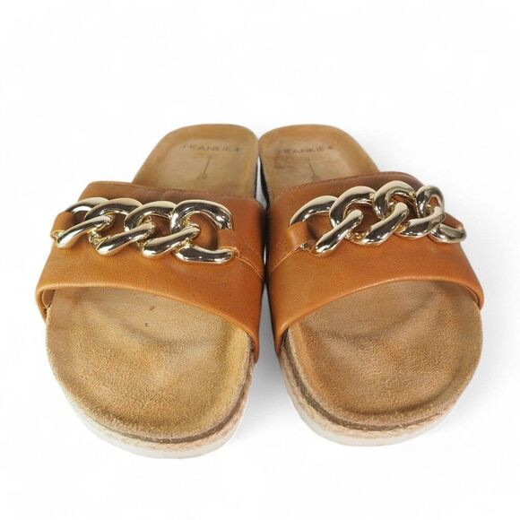 Frankie4 Quinn Chain Detail Slide Sandals Tan / Gold 2384 Women's 8.5 - Picture 3 of 10